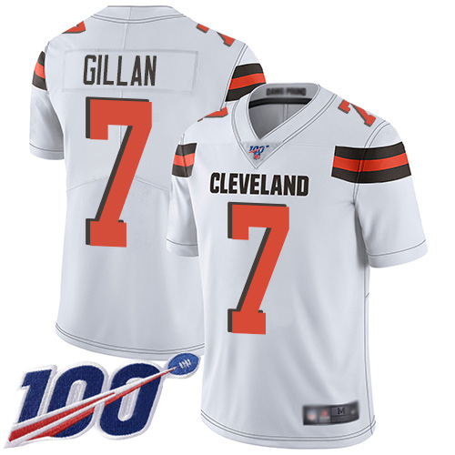 Cleveland Browns Jamie Gillan Men White Limited Jersey #7 NFL Football Road 100th Season Vapor Untouchable